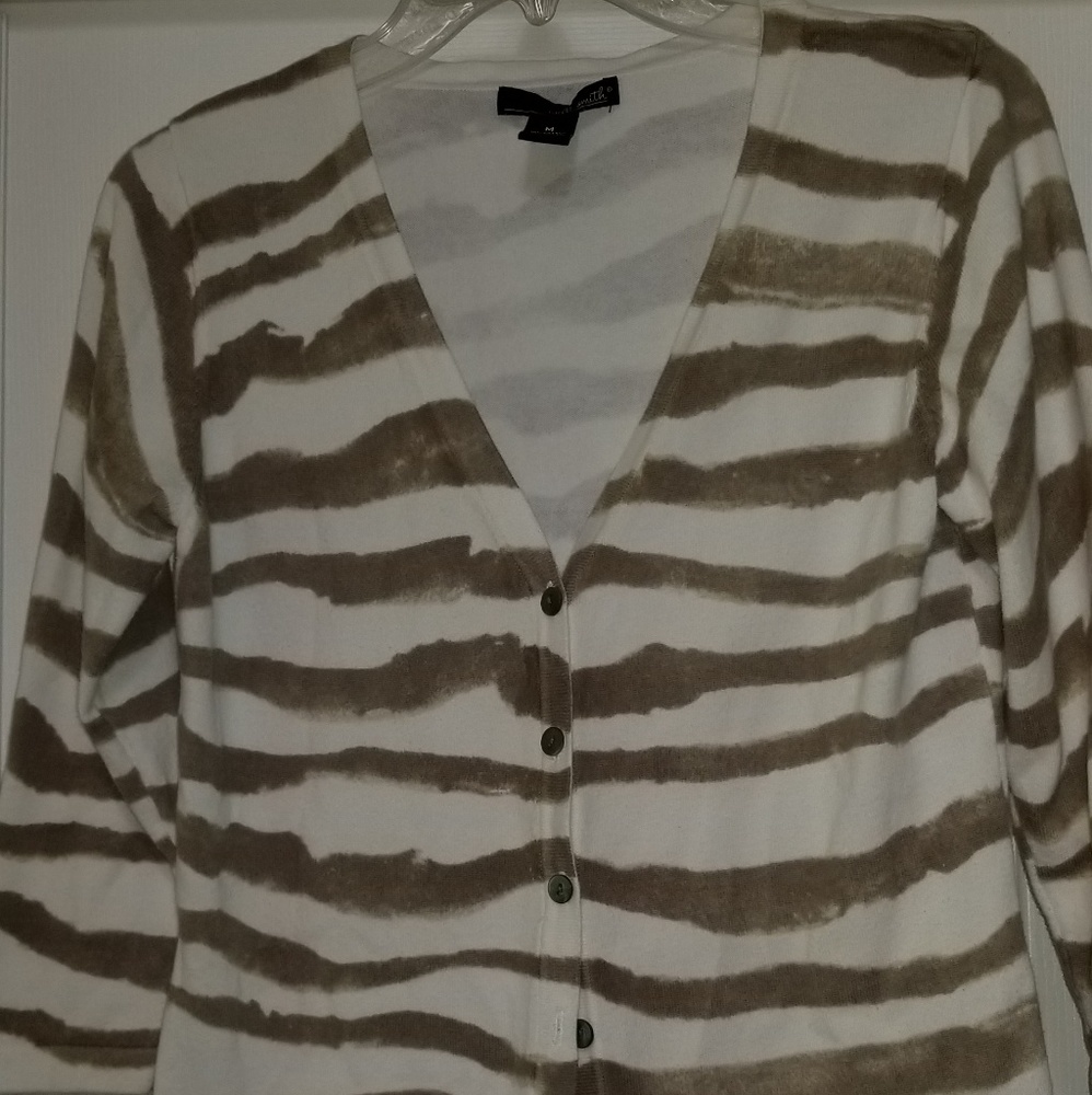 Willi Smith Tan and White Stripe Cardigan, Size M